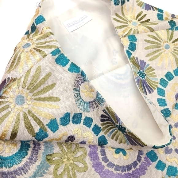 Sevier Skirt Cotton Linen Embroidered Floral Weave Skirt Sz 12 - Picture 7 of 10